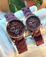 2 Pcs Unisex Stainless Steel Chronograph Couple Watches - Round Multicolor Design - Image 5