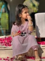 Dropshoulder Gilitter Moonlight Straight Kids Kaftan With Trouser And Seperate Pearls bakkal 2Pcs