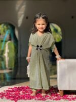 Dropshoulder Gilitter Moonlight Straight Kids Kaftan With Trouser And Seperate Pearls bakkal 2Pcs - Image 2